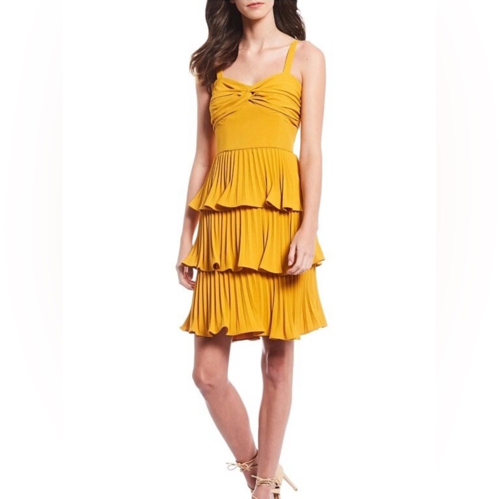 Gianni Bini Mustard Yellow Tiered Mini Dress